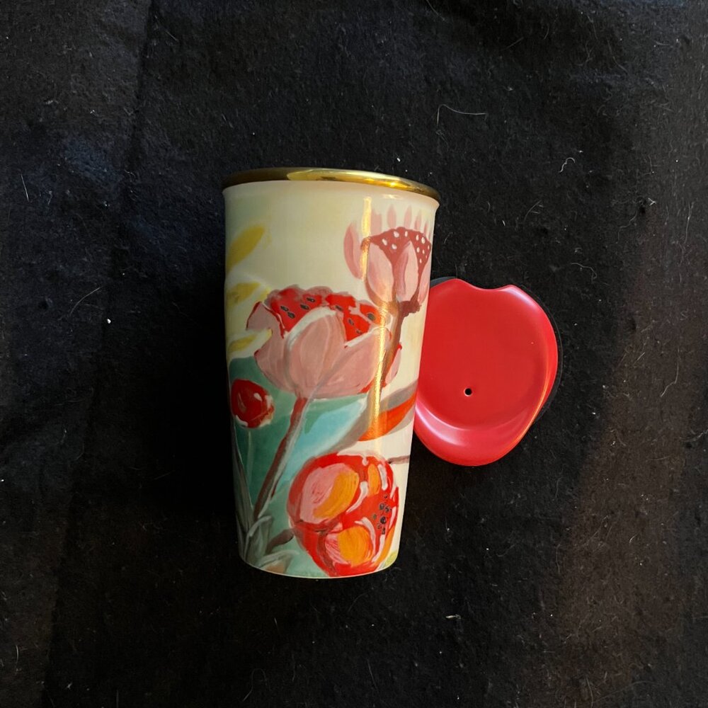 Starbucks Floral Ceramic Cup Tumbler W/Lid - Picture 3 of 7